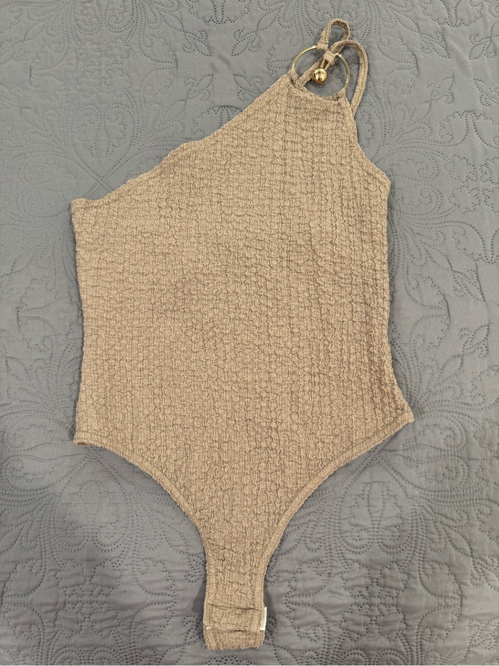Textured One-Piece Bodysuit with Gold Detail